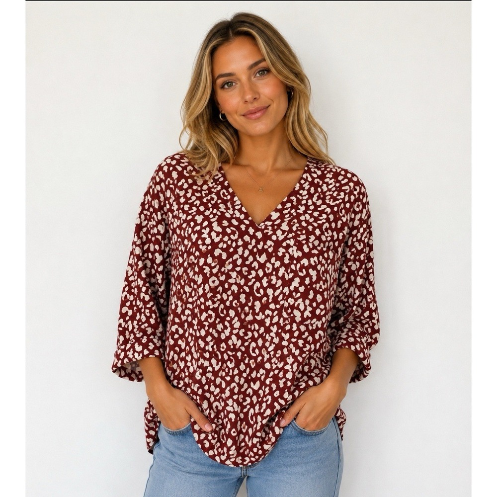 Studio B Bobeau Shirt Women's Size 3X Rust Flowy Blouse Hipster BoHo Casual Top